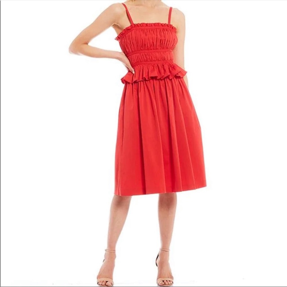 ANTONIO MELANI Red Midi Sundress with Ruffled Bodice